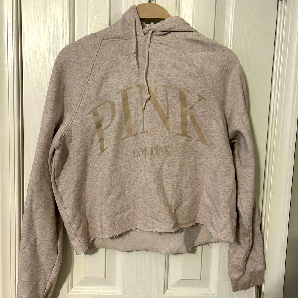 PINK Victoria's Secret Women's Gray Cropped Hoodie Sweater